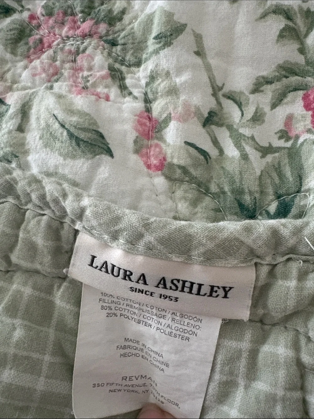 Laura Ashley Pink, Green & Yellow Floral Quilt with two pillow shams included!